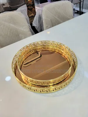 Round Gold Metal Mirrored Serving Tray Set 1(2pcs)