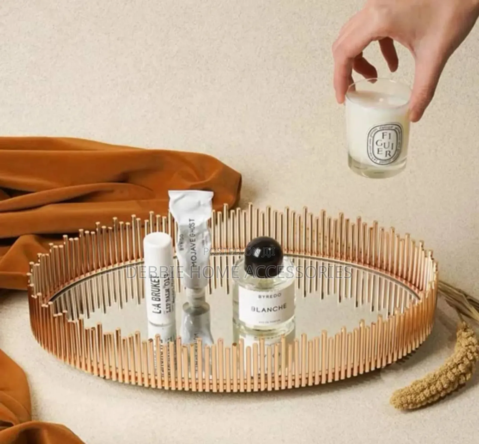 Gold Sunburst Round Metal Mirror Decorative Tray