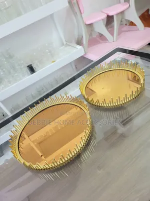 Gold Sunburst Round Metal Mirror Decorative Tray