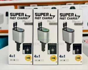 4-in-1 Super Fast Car Charger 120w- Ios (Lightning) and Type-C Devices
