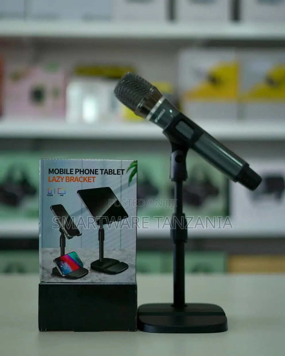 Desktop Microphone Stand With Adjustable Phone Tablet Lazy Bracket