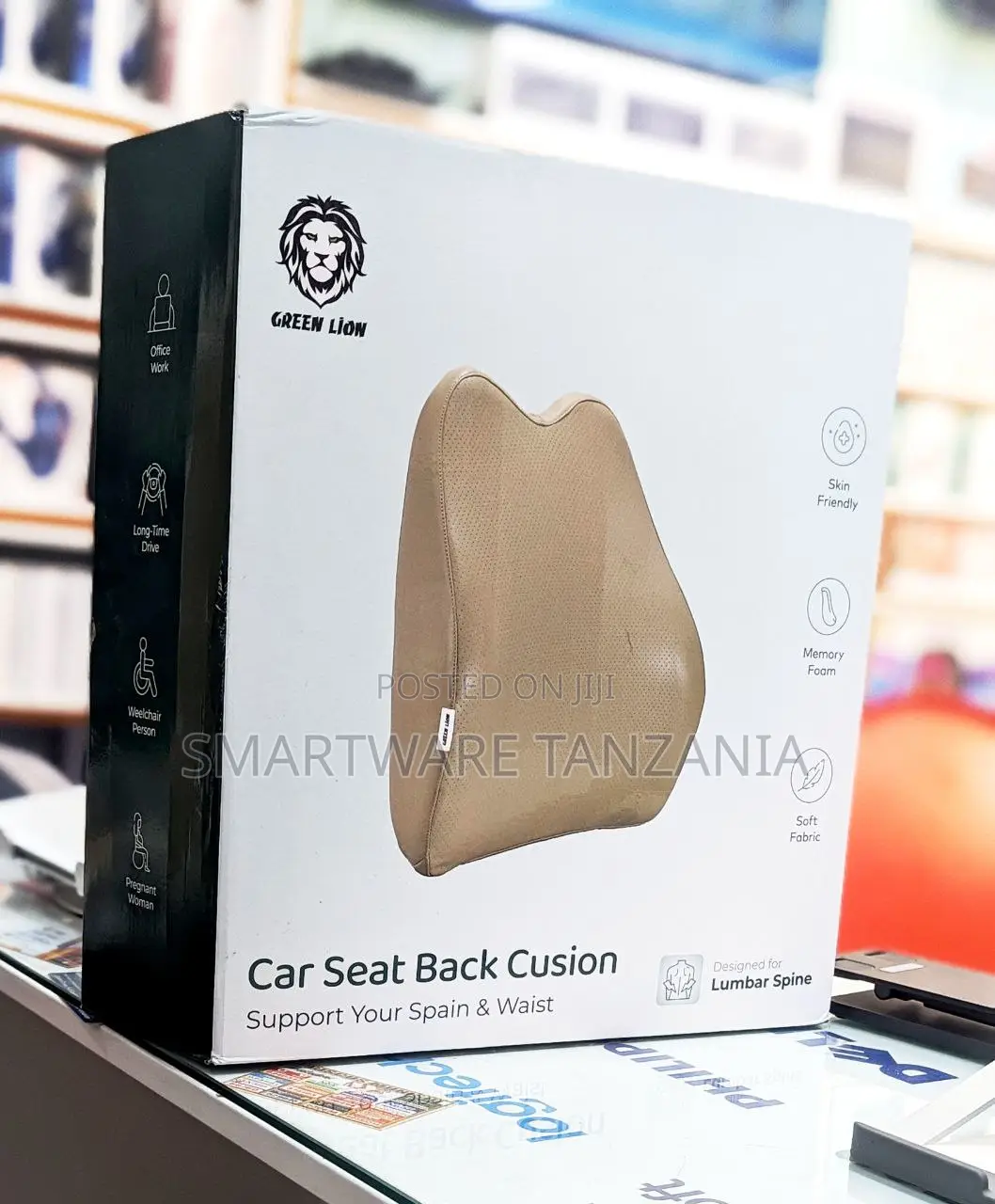 Green Lion Car Seat Back Cushion Memory Foam Lumbar Spine Support