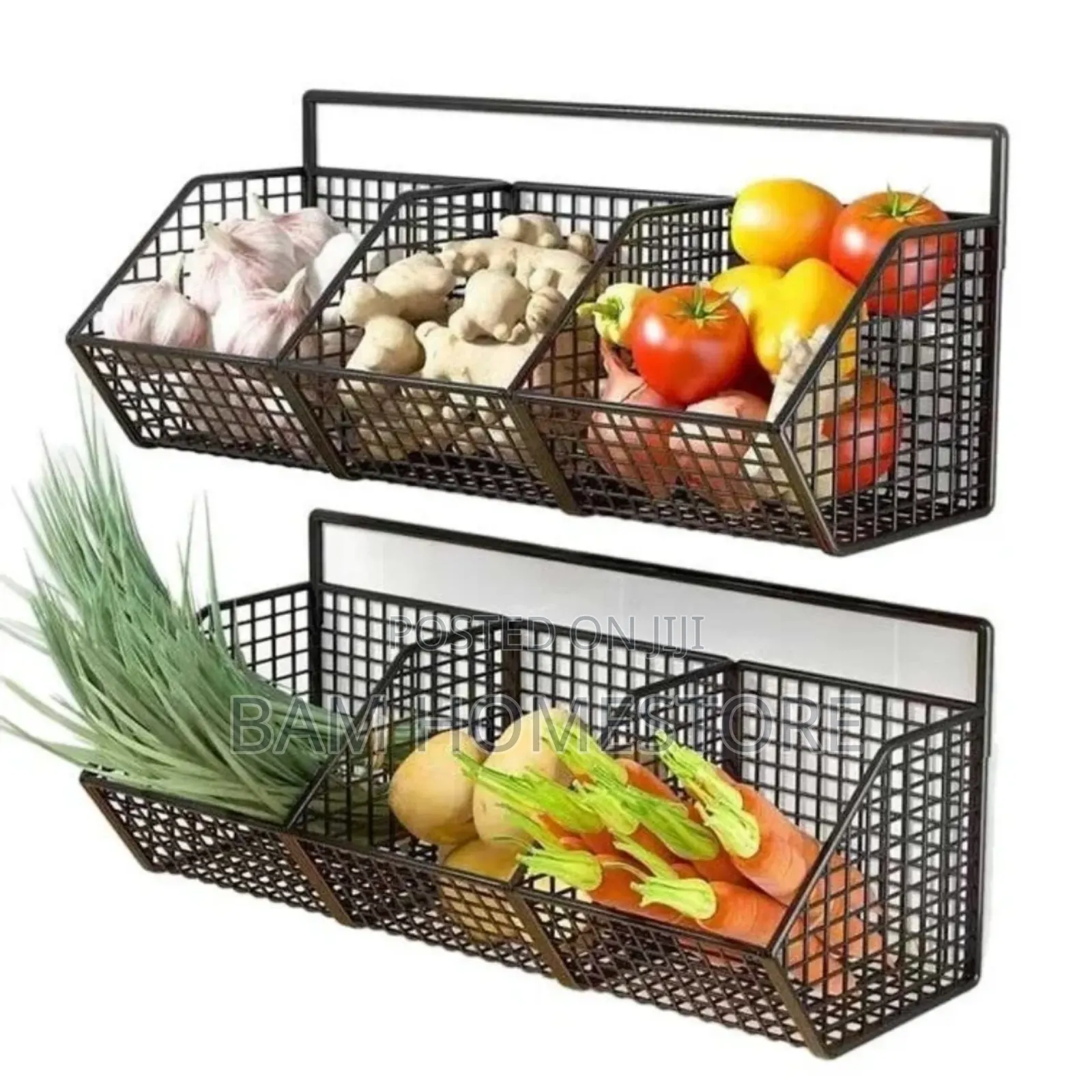 Modern 3-Section Wall-Mounted Kitchen Spice Vegetable Rack