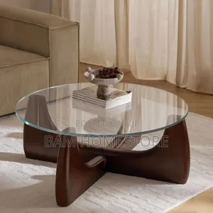 Luxury Round Coffee Table With Wooden Base Modern Living Room Decor