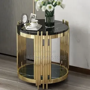 Luxury Gold Black Glass Side Table (A-233)