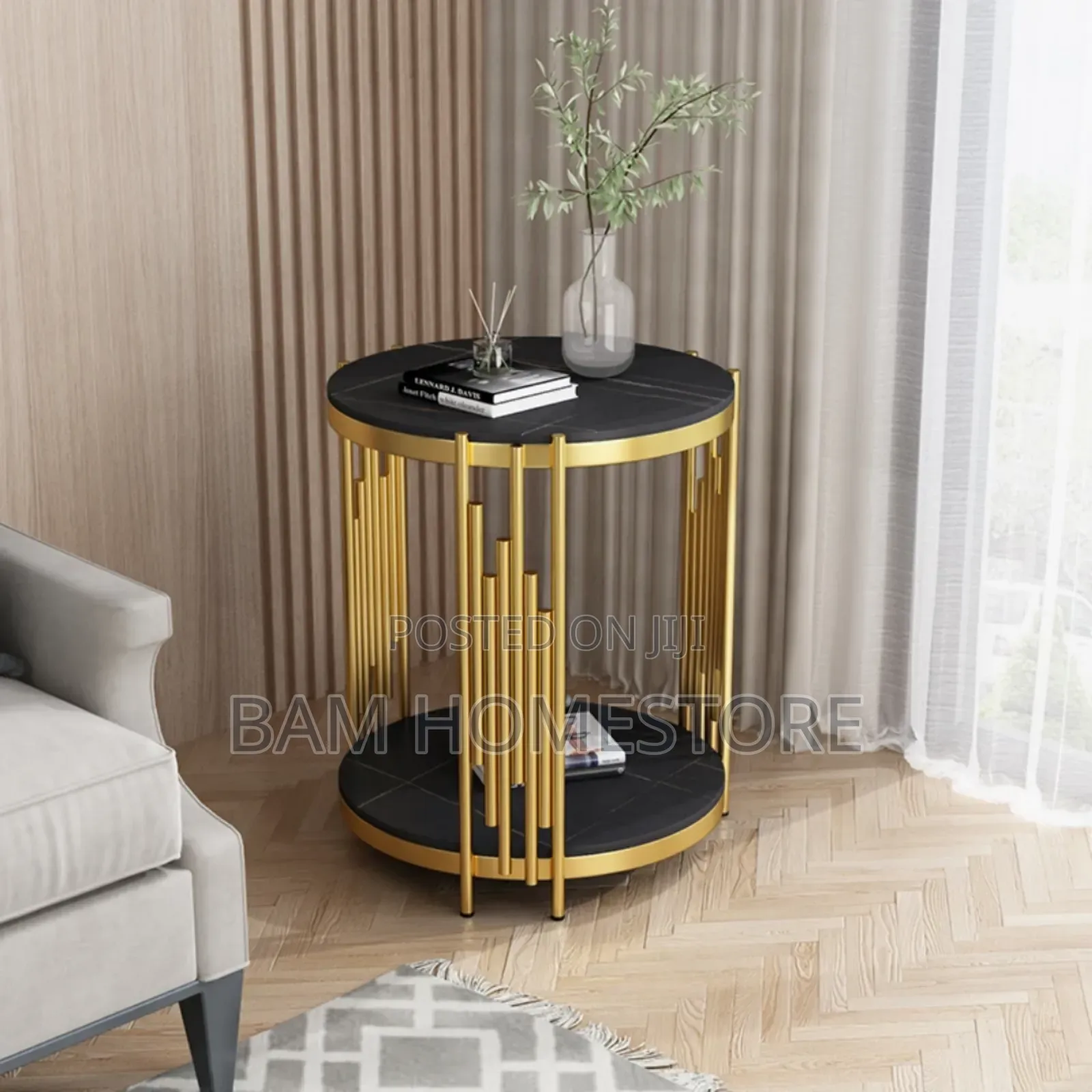 Luxury Gold Black Glass Side Table (A-233)