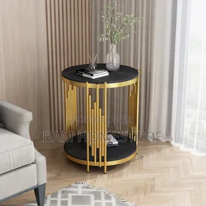 Luxury Gold Black Glass Side Table (A-233)