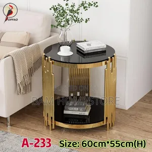 Luxury Gold Black Glass Side Table (A-233)