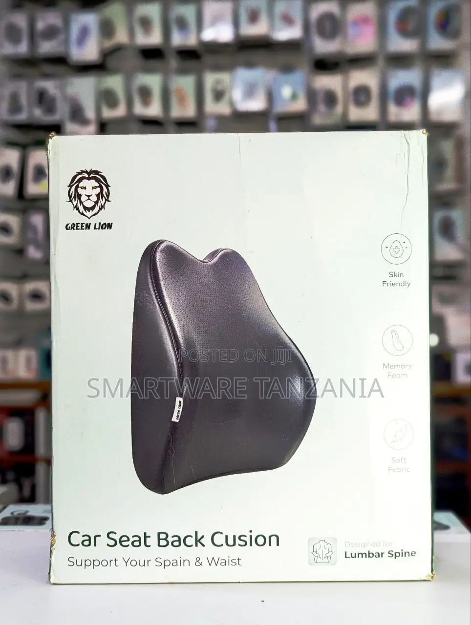Green Lion Car Seat Lumbar Cushion Memory Foam Back Support Black