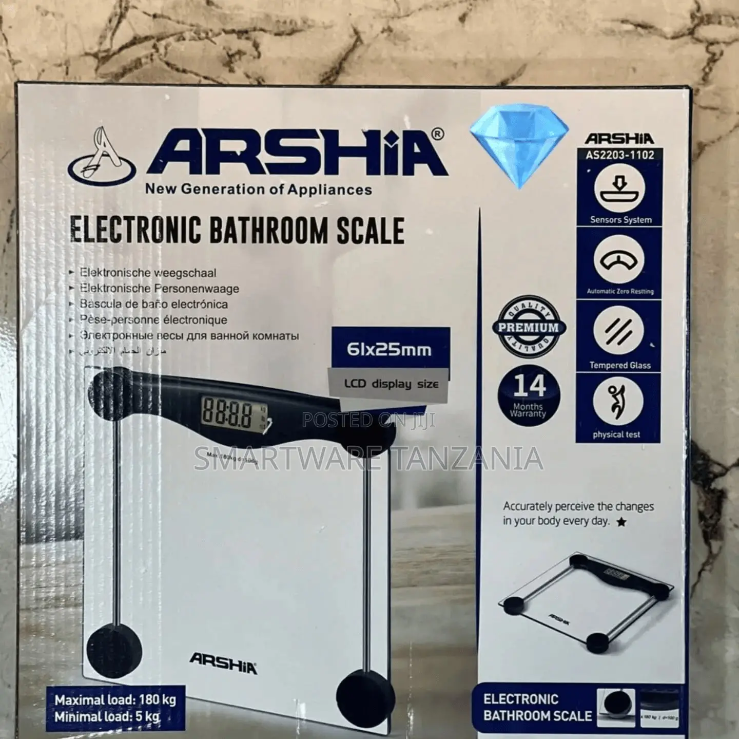Arshia As2203-1102 Bathroom Scale 180kg Tempered Glass LCD Display