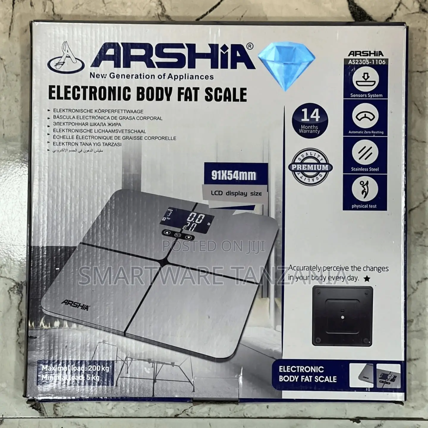 Arshia As2305-1106 Body Fat Scale 200kg Stainless Steel Lcd Display