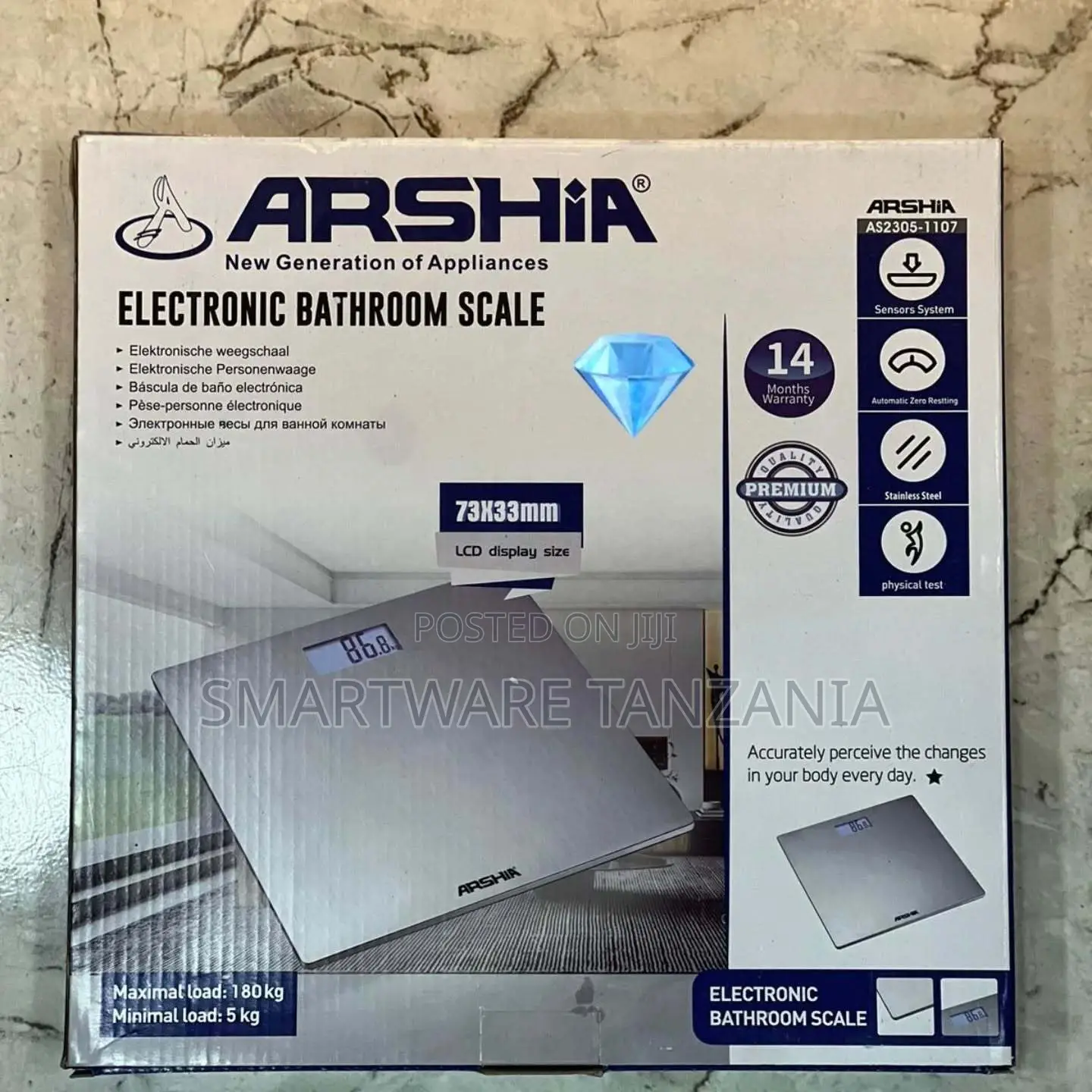 Arshia As2305-1107 Bathroom Scale 180kg Stainless Steel Large Lcd