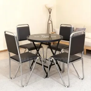 70cm Round Glass Table Padded Chairs Set