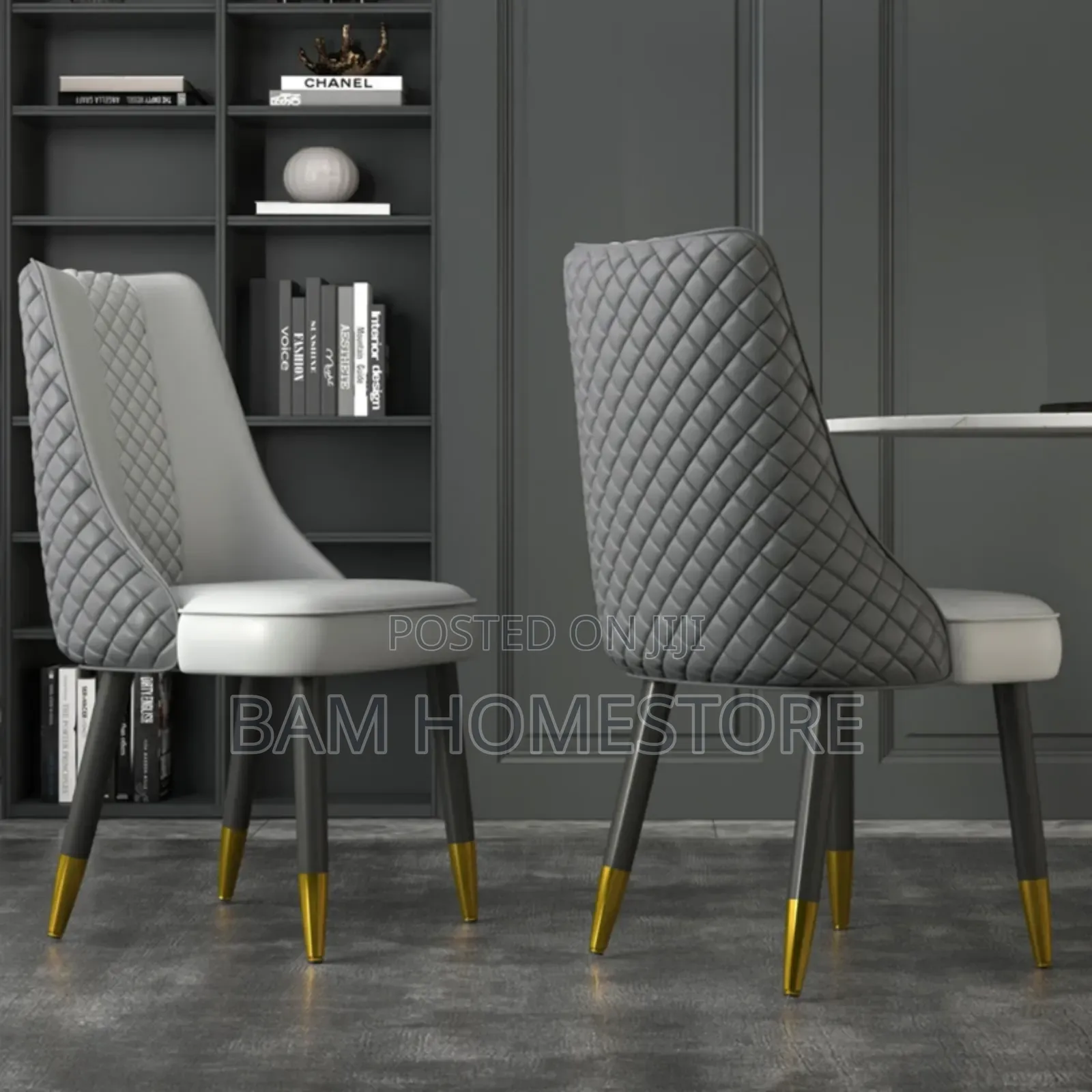 Diamond-Quilted Dining Chairs | Gray White Two-Tone Design