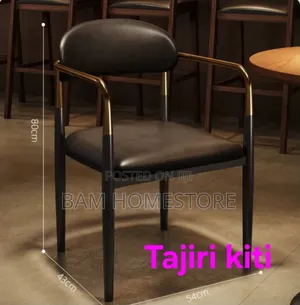 Gold Accent Armrests Black Faux-Leather Classic Chair