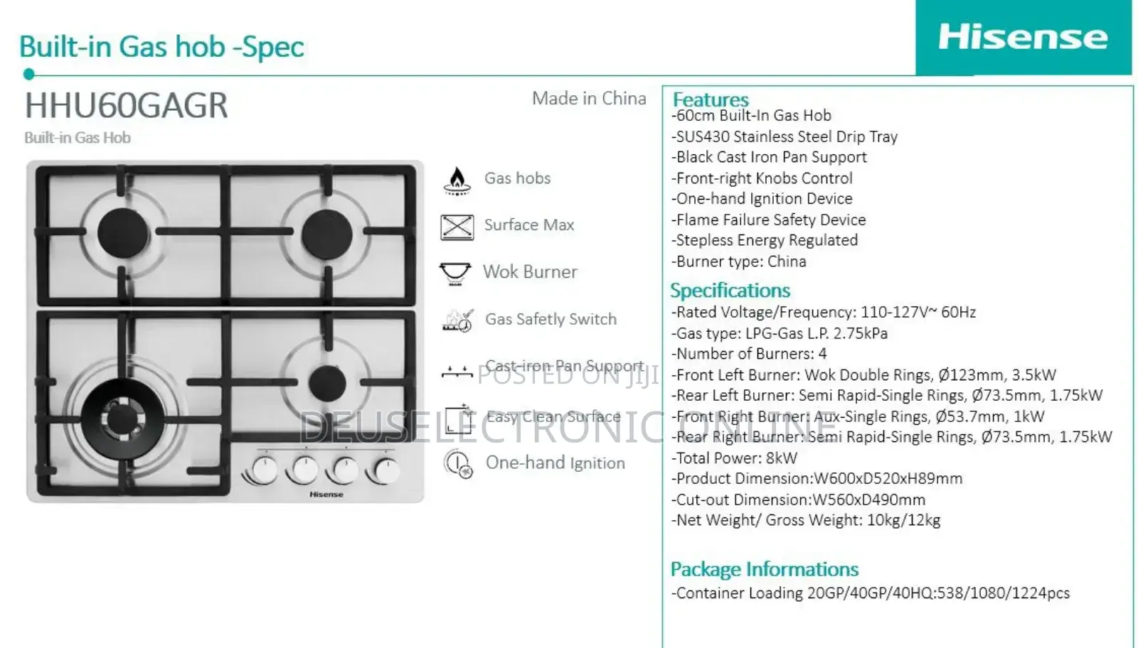 Hisense 60 X 60 Bult-in Gas Cooker*
*Model Hhu60gagr*