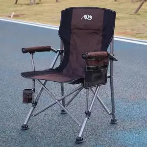 Heavy Duty Folding Camp Chair Brown With Padded Armrests Pocket