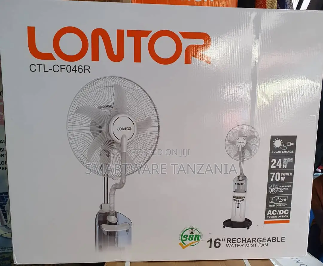 Lontor 16" Rechargeable Water Mist Fan Ac/Dc 24h Solar Charge