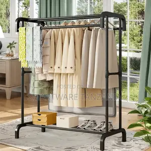 Heavy-Duty Double Bar Garment Rack With Shoe Shelf for Home