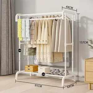 Sturdy Metal Clothing Rack Stand With Dual Rails and Storage Base