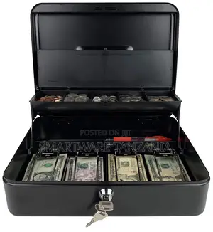 Heavy-duty Gray Cash Box With Spring-loaded Bill Clips Lock