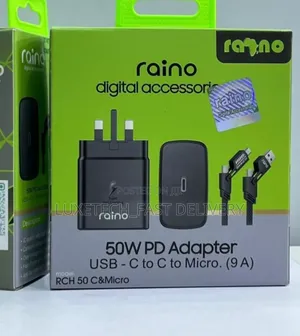 Raino 50w Fast Charger Usb-C to C to Micro-Usb Cable