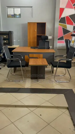 Full Set L Shape Table, Carbinet and 3 Chairs