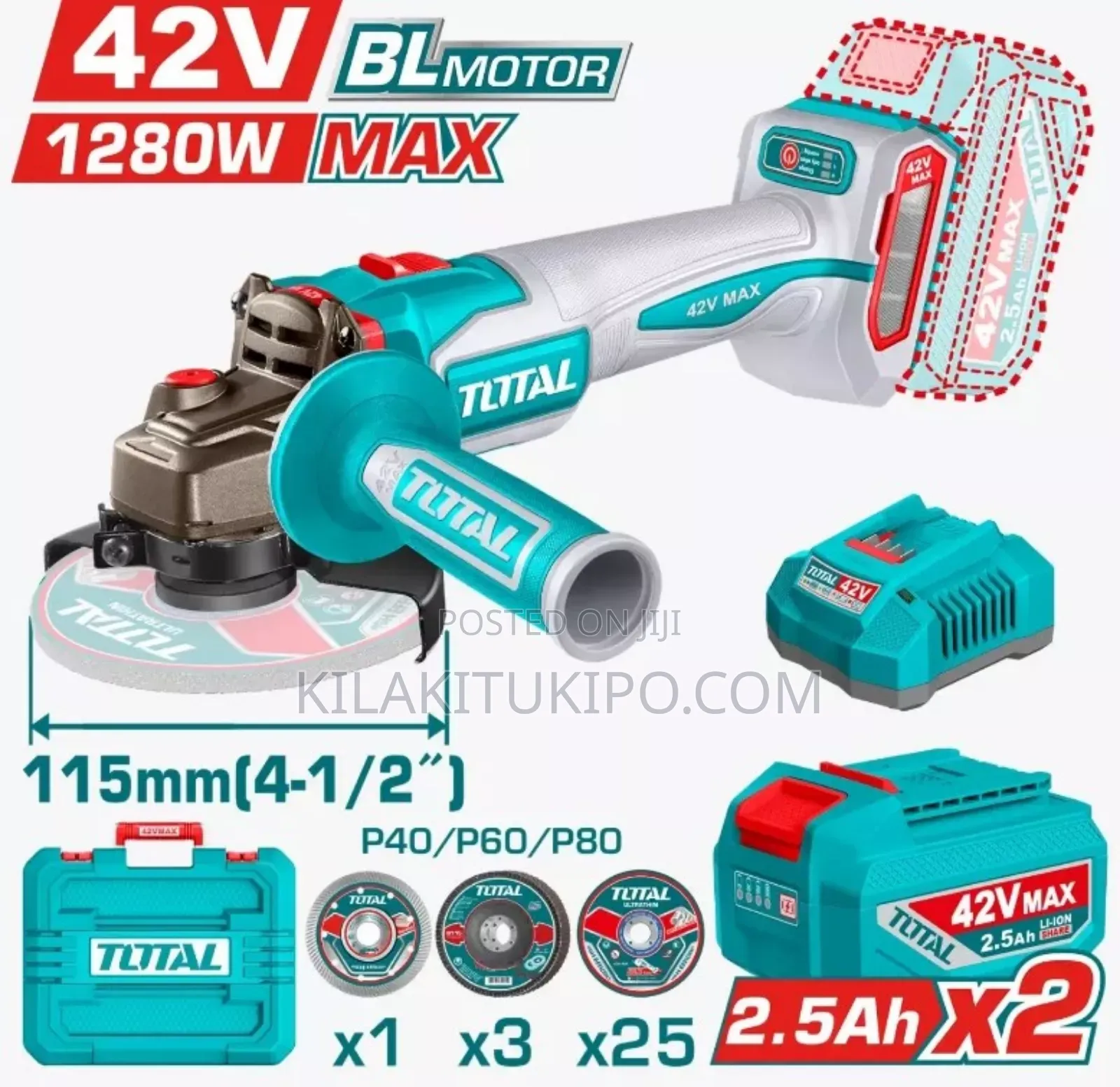 Total Cordless Angle Grinder Power: Max 1280w 42v/Max