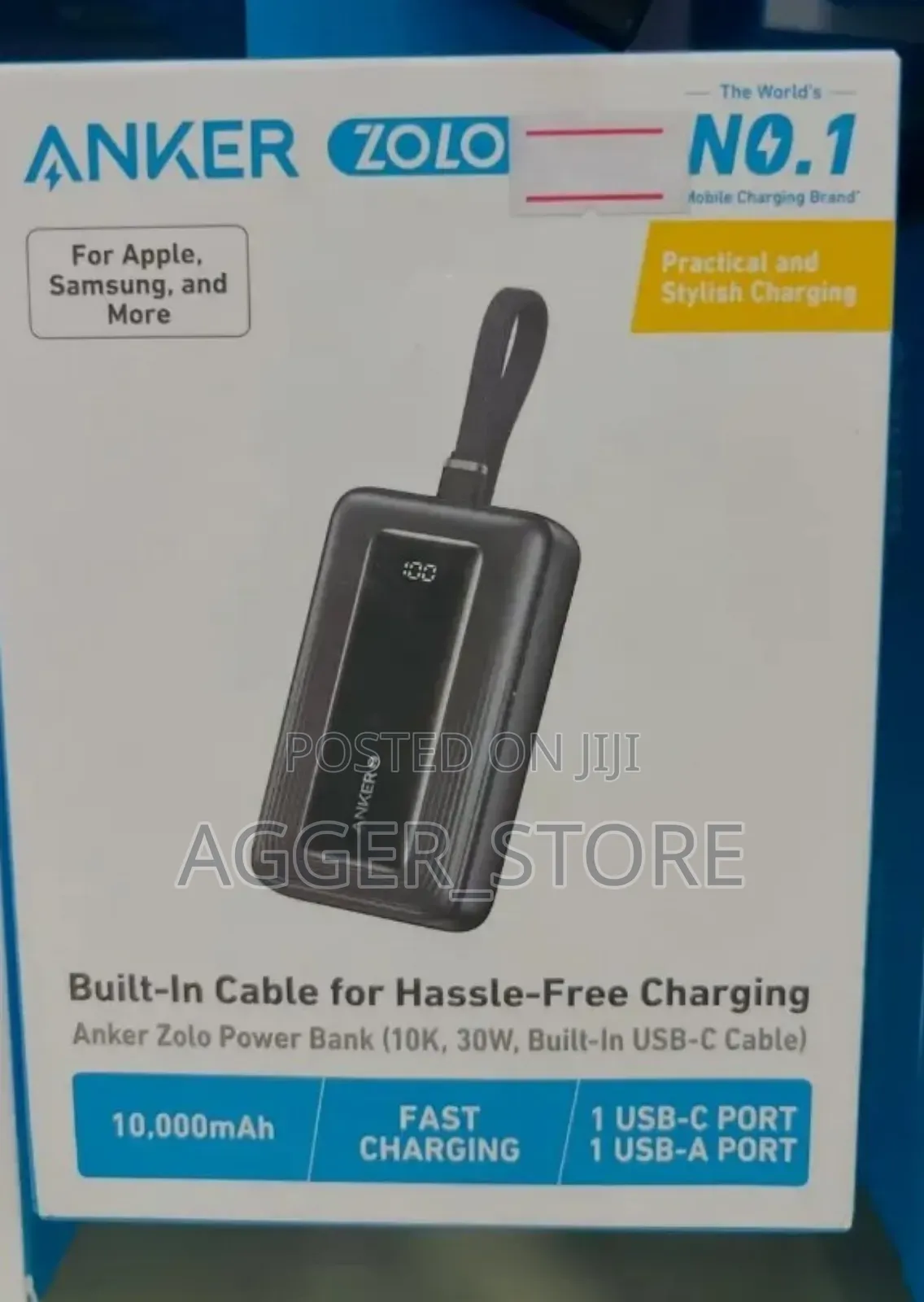 Anker Zolo Power Bank (, 30w, Built-in Usb-C Cable) 10,000mah