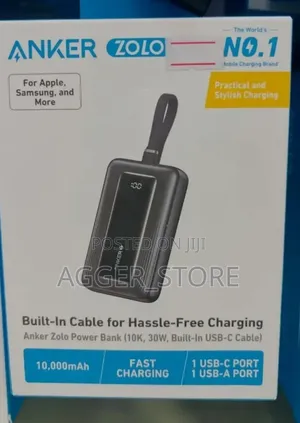 Anker Zolo Power Bank (, 30w, Built-in Usb-C Cable) 10,000mah