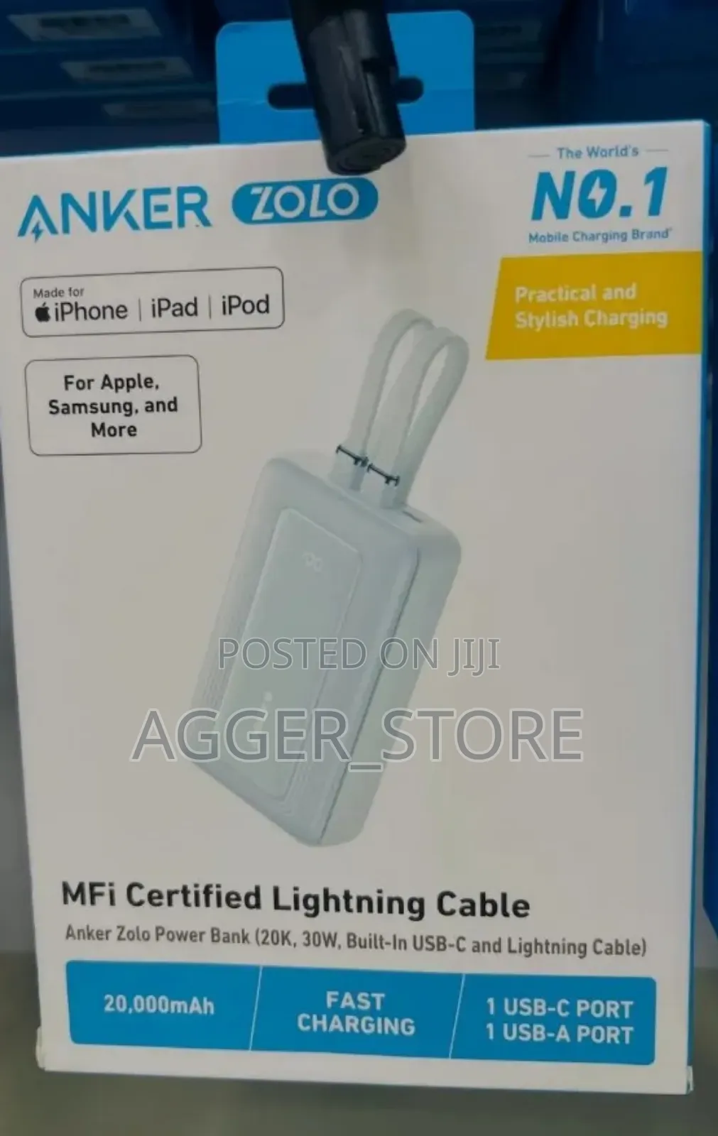 Anker Zolo Power Bank (20000mah, 30w, Usb-C and Lightning Cable)