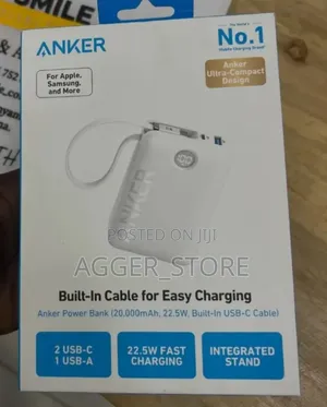 Anker Power Bank (20,000mah, 22.5w, Built-in Usb-C Cable)