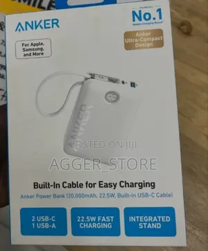 Anker Power Bank (20,000mah, 22.5w, Built-in Usb-C Cable)