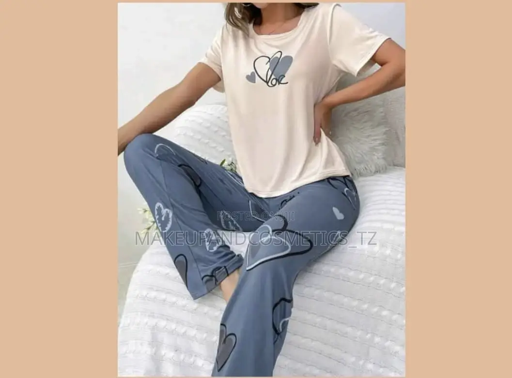 Blue Heart Top And Long Pants Pajama Set Pj Size L