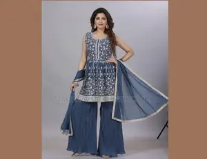 Blue Kurti Lace Embroidery Wedding 3 Pc Set Xl