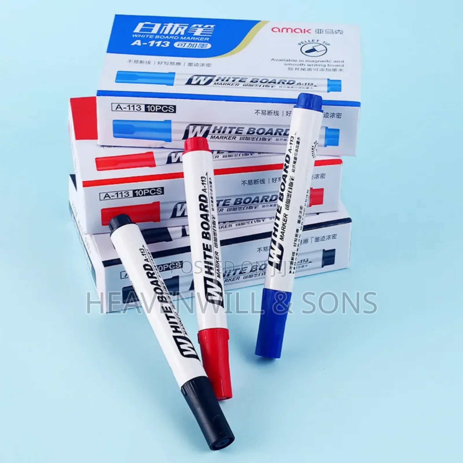 Whiteboard Marker Pens 10 PCS/Box Red, Blue, Black - Premium Quality