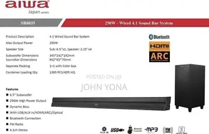 Aiwa Sound Bar Model Sb6035 Watts 250