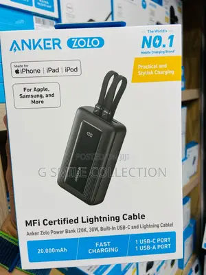 Anker Zolo Power Bank (, 30w, Built-in Usb-C and Lightning Cable)