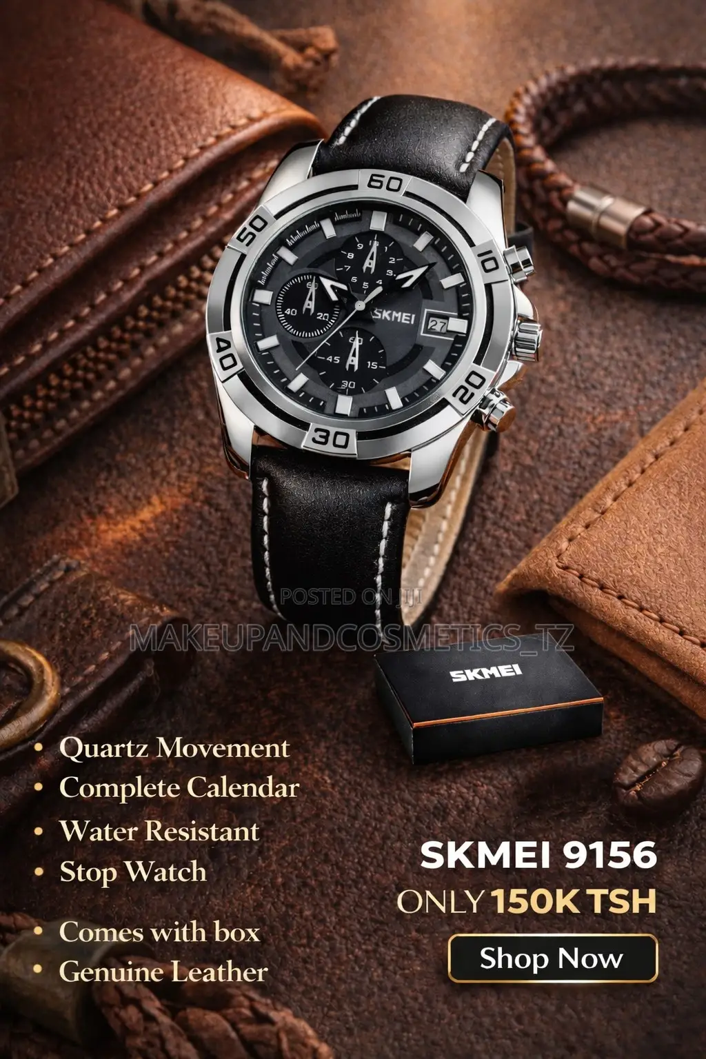 Skmei Men's Water Resistant Chronograph Genuine Leather Watc