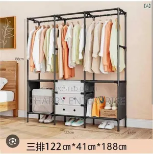 Black Simple Metal Clothes, Bags, Shoes Organizer With Shelving.