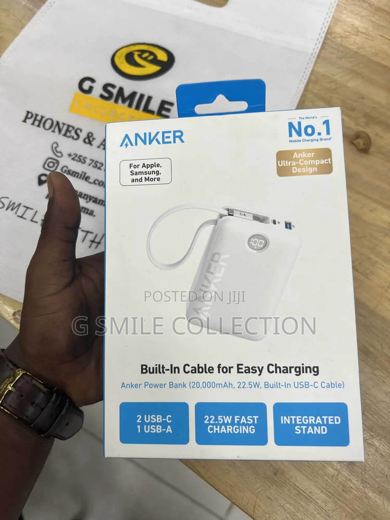 Anker Power Bank (20,000mah, 22.5w, Built-in Usb-C Cable)