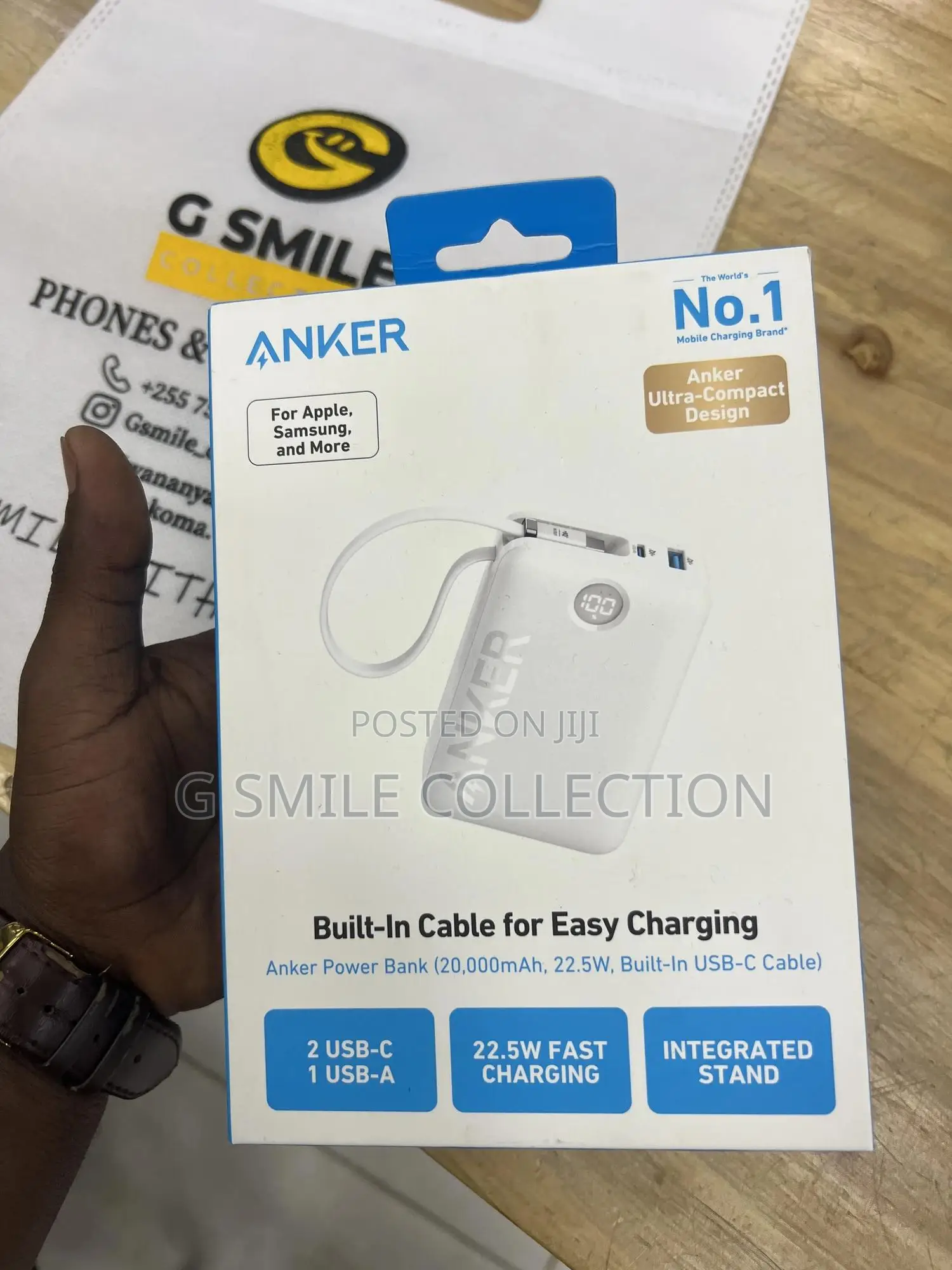 Anker Power Bank (20,000mah, 22.5w, Built-in Usb-C Cable)