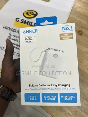 Anker Power Bank (20,000mah, 22.5w, Built-in Usb-C Cable)