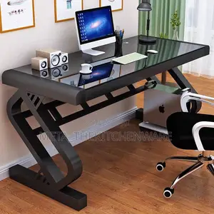 Modern Z-Shaped Tempered Glass Computer Desk