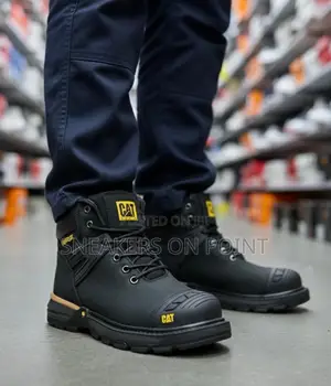 This Is a Pair of Black Caterpillar Excavator Safety Boots