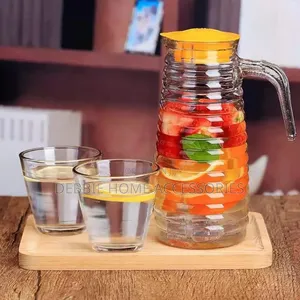 Glass Water Pitcher With Lid 3 Piecs (1 Kettle + 2 Cups )