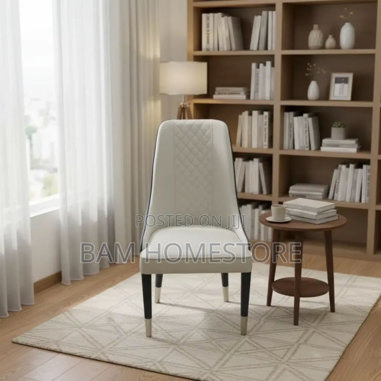 Luxury Modern White Dining Chair - Elegant Diamond Quilted Design