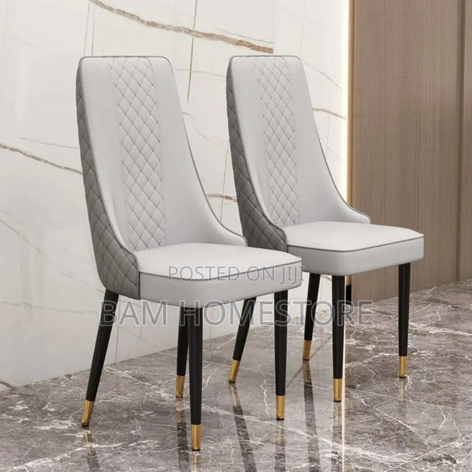 Luxury Modern White Dining Chair - Elegant Diamond Quilted Design