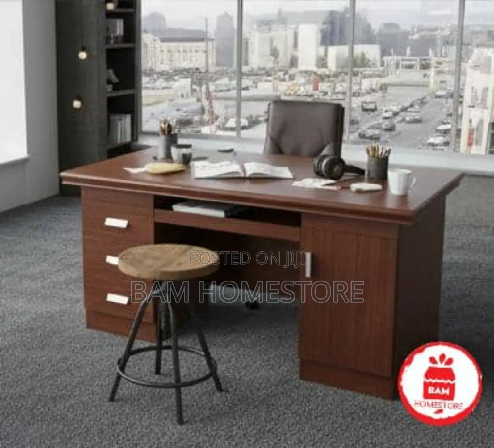 Standard Executive Office Desk - Modern Brown Workstation With Drawers