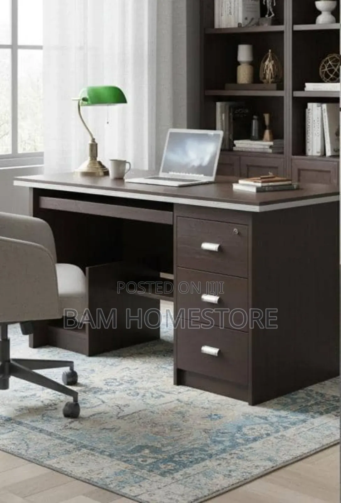 Executive Walnut Office Desk - Modern Workstation With 3 Drawers